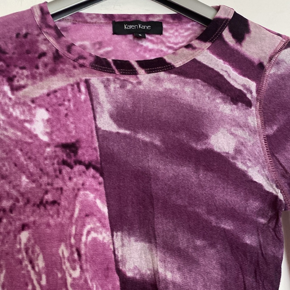 Karen Kane Very Stretchy Pink Purple Print Top NeverUsed - Picture 4 of 16